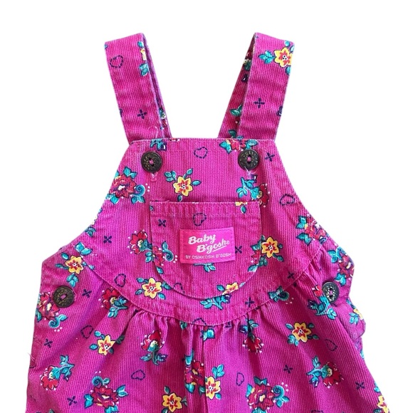 Vintage 90s OshKosh B'Gosh Vestbak Pink Flower & Heart Print Overalls Size 6/9mo - Picture 4 of 10